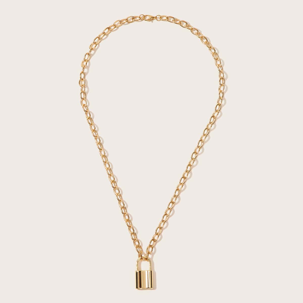 

1pc Lock Pendant Chain Necklace, Gold