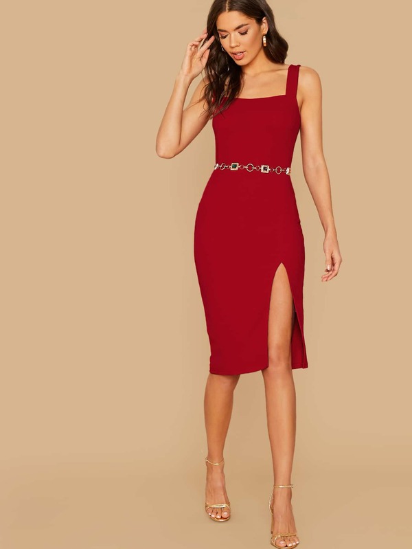 SHEIN BAE Split Thigh Tank Dress Without Chain Belt SHEIN USA