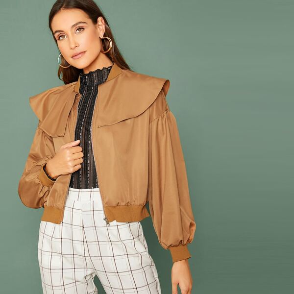 

Bishop Sleeve Cape Detail Bomber Jacket, Camel