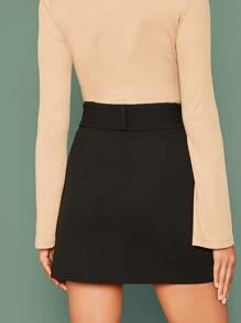 SHEIN Privé Buckle Belted Solid Skirt - Black - View 2