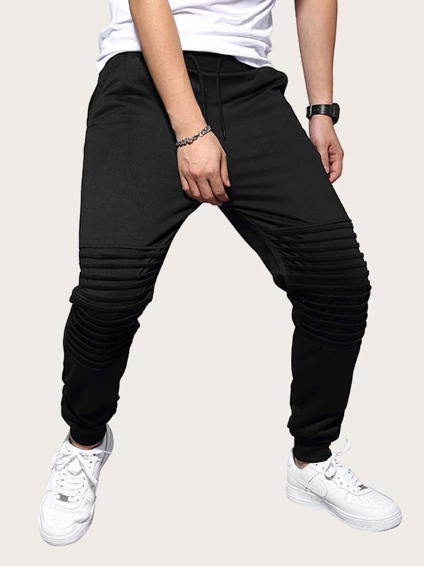 

Men Locomotive Pleated Drawstring Sweatpants, Black