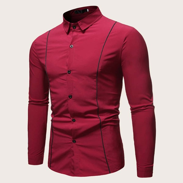 

Men Contrast Binding Button Front Shirt, Red