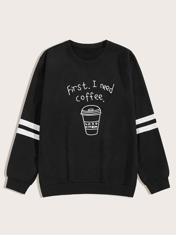 

Men Letter Graphic Varsity Striped Sweatshirt, Black
