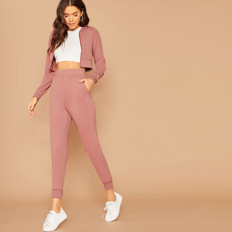 

Raglan Sleeve Bomber Jacket & Joggers Set, Dusty pink