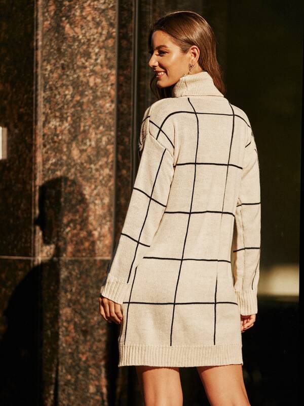grid turtleneck sweater dress
