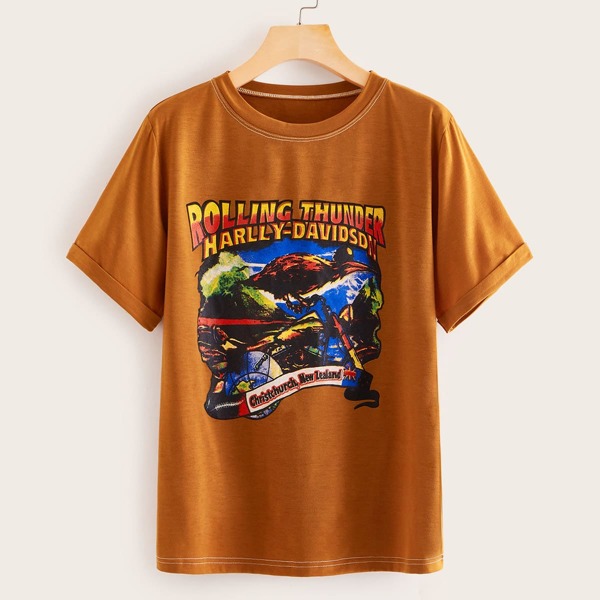 

Cartoon And Letter Graphic Tee, Brown