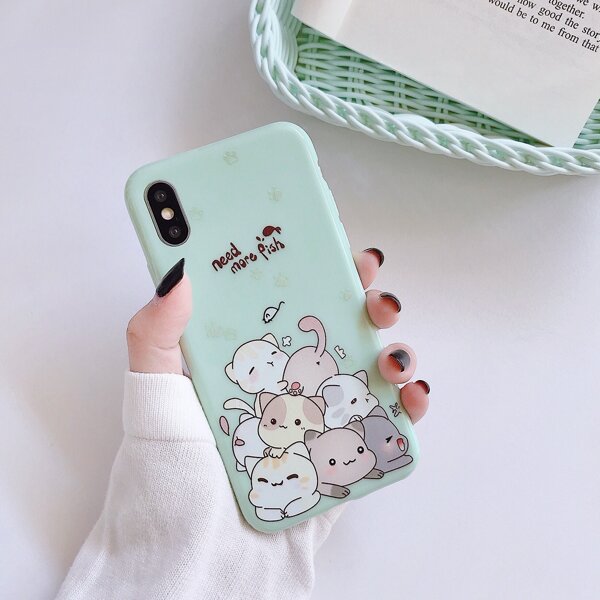 

Cartoon Cat Graphic iPhone Case, Blue