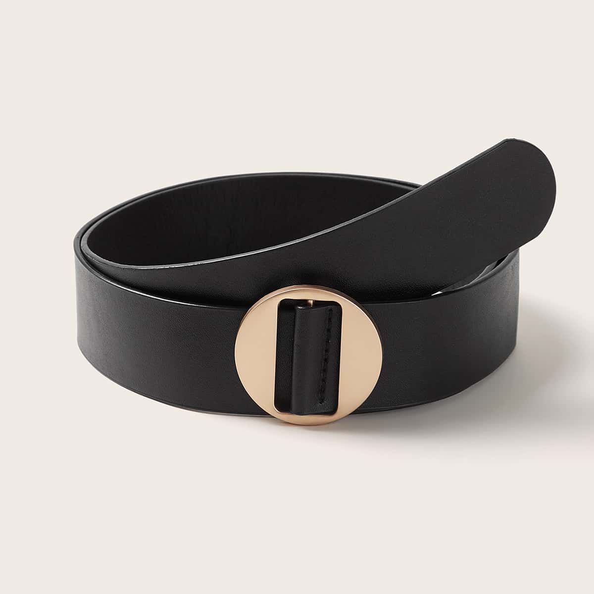 

Round Metal Buckle Belt, Black