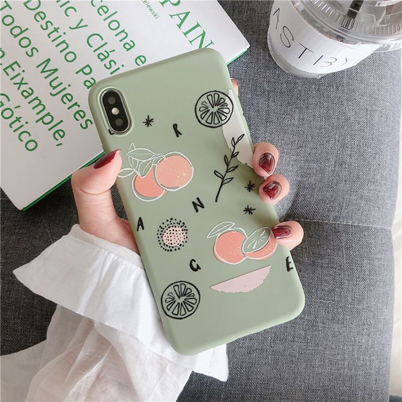 

1pc Orange Print iPhone Case, Green
