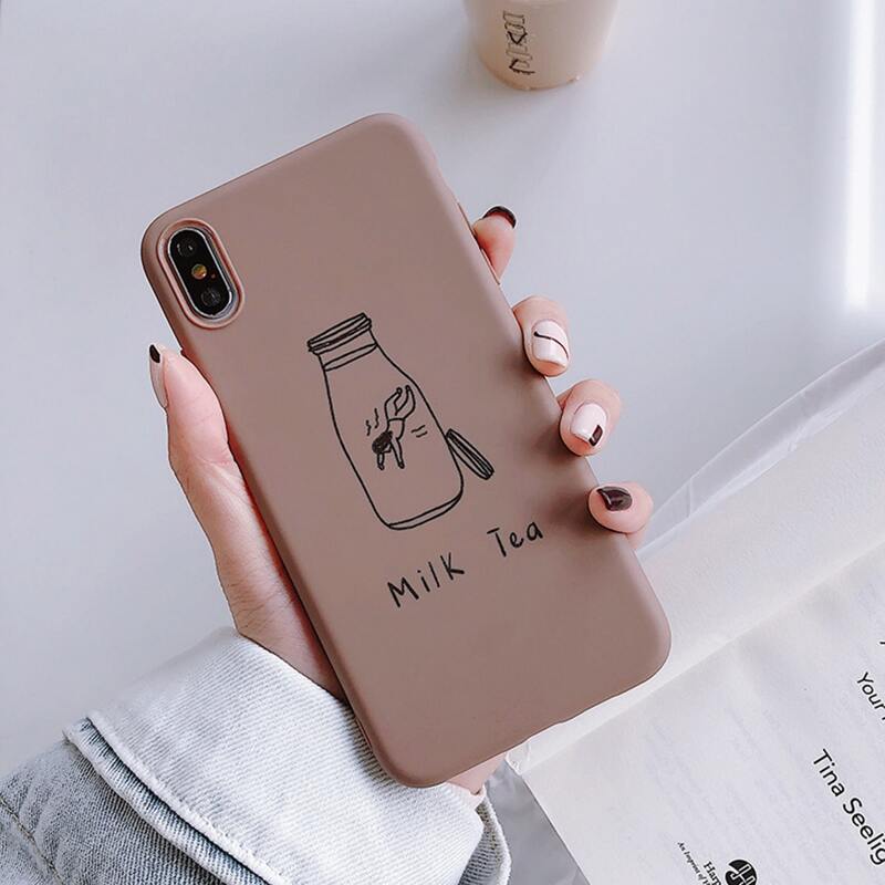 

1pc Milk Bottle Print Couple iPhone Case, Pink