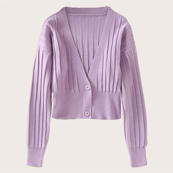 

Button Through Ribbed Knit Cardigan, Purple