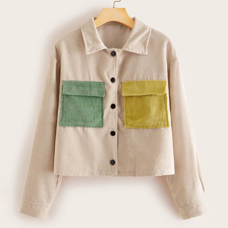 

Dual Pocket Front Corduroy Trucker Jacket, Beige