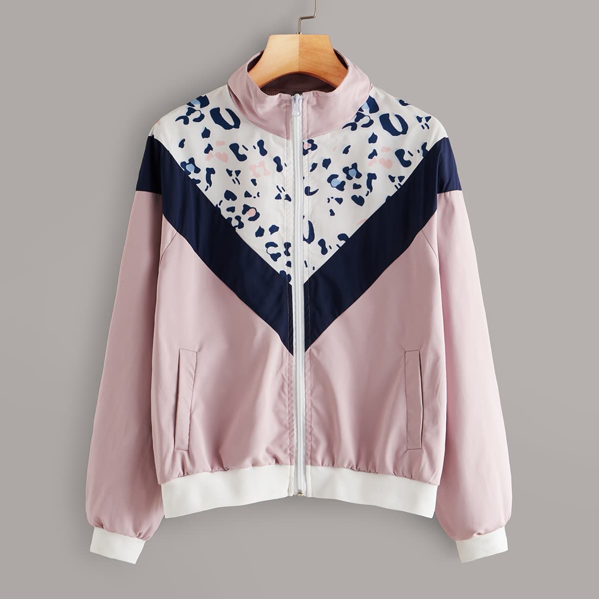 

Cut And Sew Graphic Print Jacket, Pink
