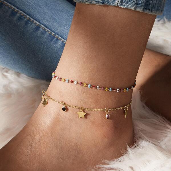 

2pcs Beaded Ankle Chain, Multicolor
