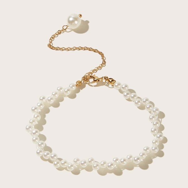 

1pc Faux Pearl Beaded Bracelet, White