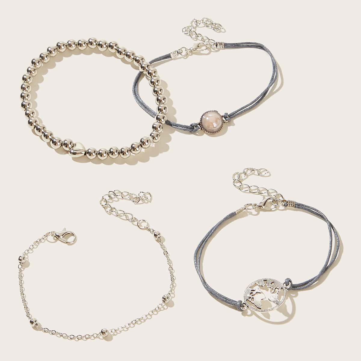 

4pcs Beaded Bracelet, Multicolor