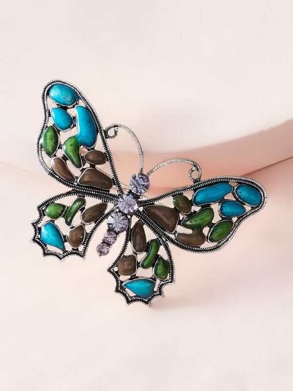 

1pc Stone Insert Butterfly Brooch, Multicolor