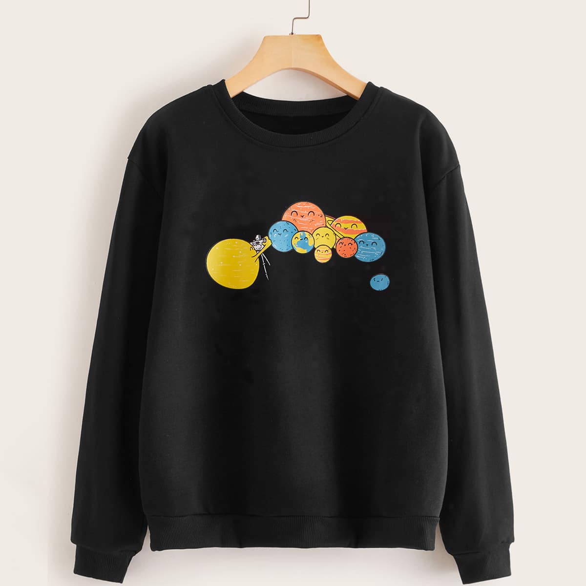 

Cartoon Graphic Crew Collar Sweatshirt, Black