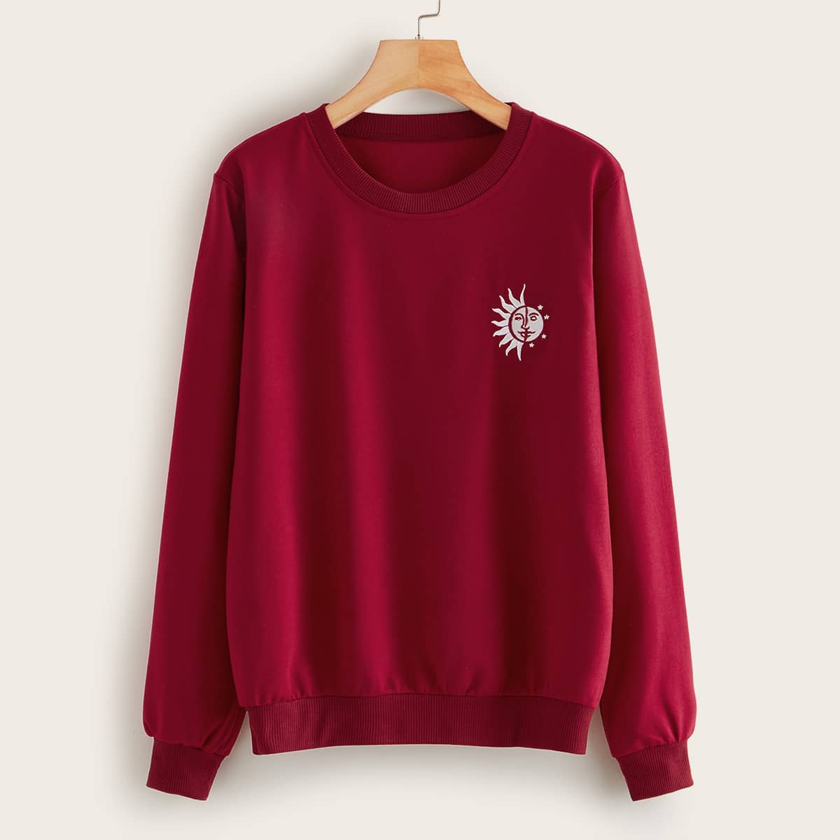

Sun & Moon & Star Embroidery Sweatshirt, Burgundy