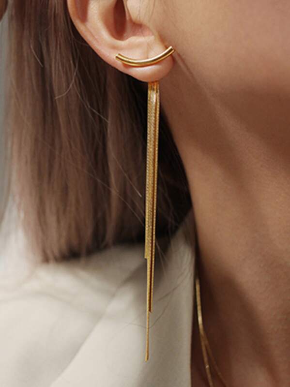 

1pair Curved Bar String Earrings, Gold