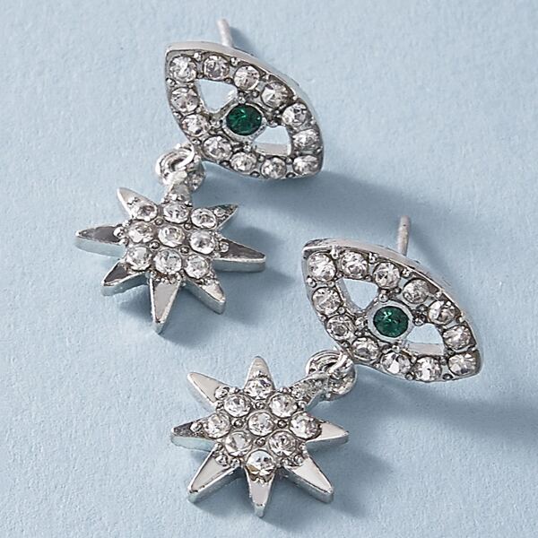 

1pair Rhinestone Star & Eye Drop Earrings, Silver