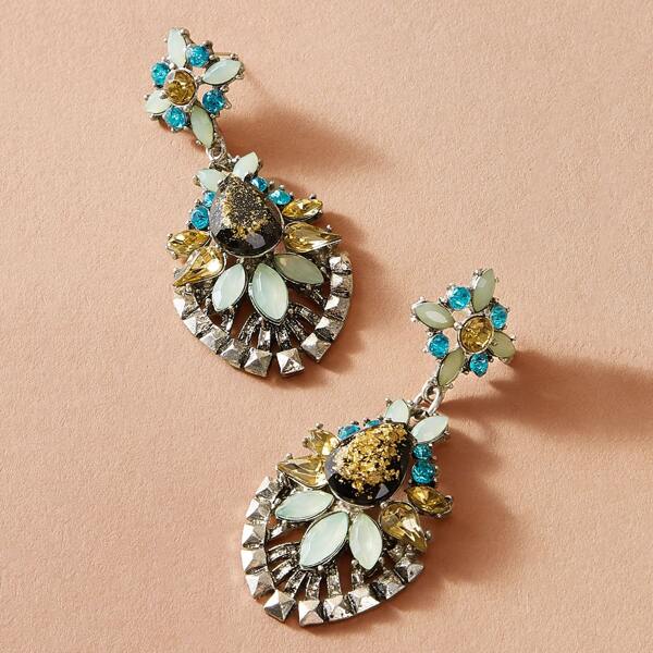 

1pair Rhinestone Insert Statement Earrings, Multicolor