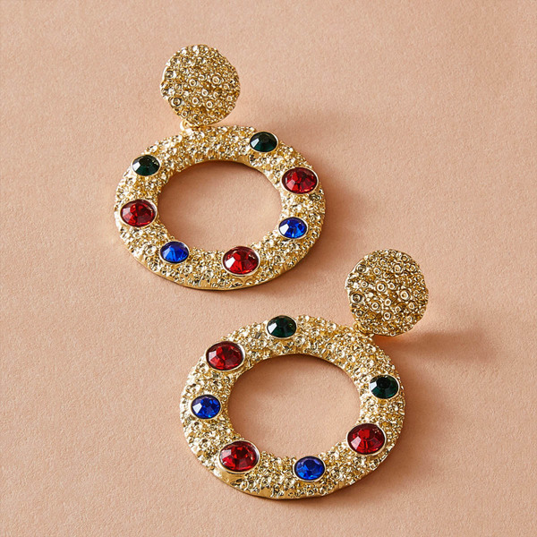 

1pair Rhinestone Insert Hoop Earrings, Multicolor