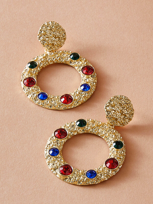

1pair Rhinestone Insert Hoop Earrings, Multicolor