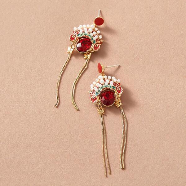 

1pair Crystal Phoenix Coronet Shaped Earrings, Multicolor