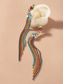 1pair Rhinestone Decor Tassel Drop Earrings - Multicolor - View 3