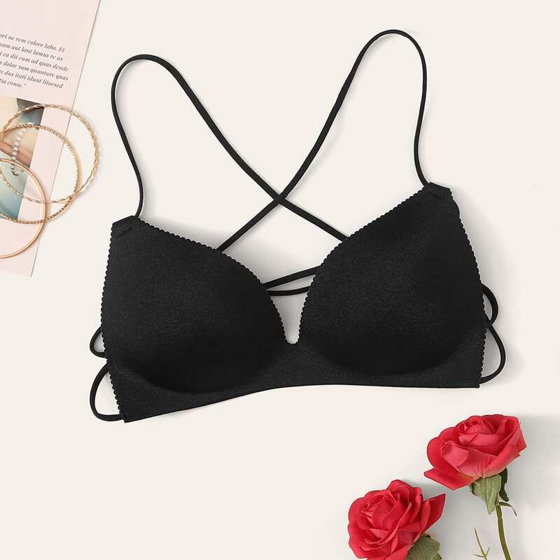 

Solid Criss Cross Bra, Black