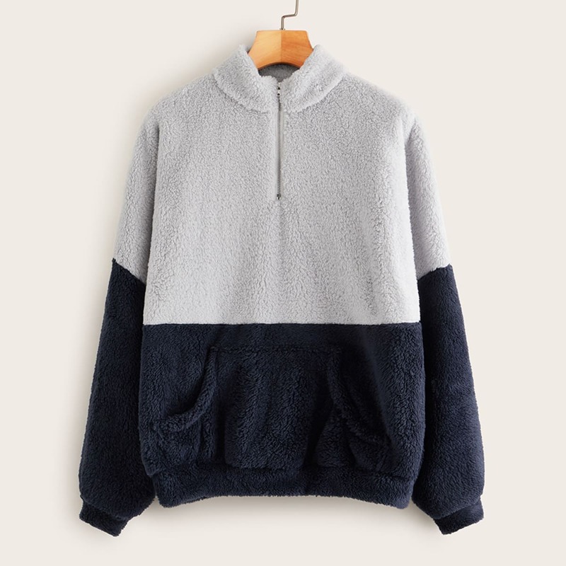 

Two Tone Kangaroo Pocket Teddy Sweatshirt, Multicolor