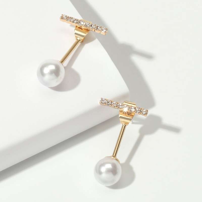 

1pair Faux Pearl Bar Earrings, Multicolor
