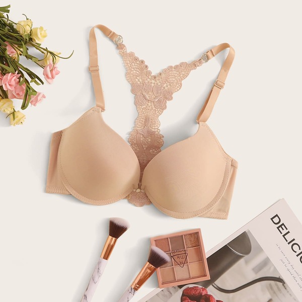 

Contrast Lace Underwire Bra, Nude