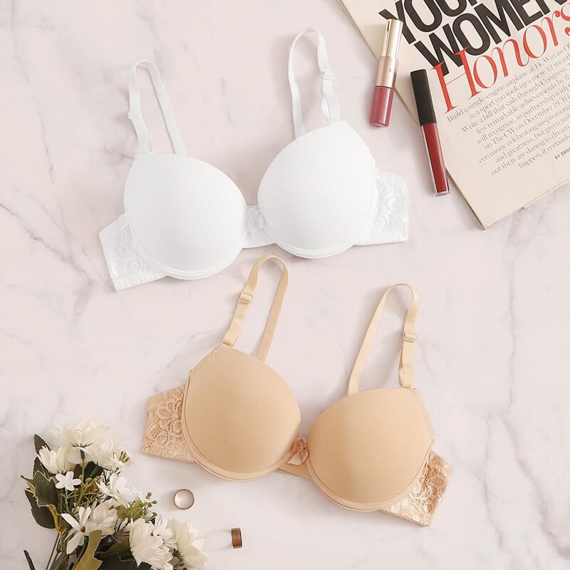 

2pack Contrast Lace Underwire Bra Set, Multicolor