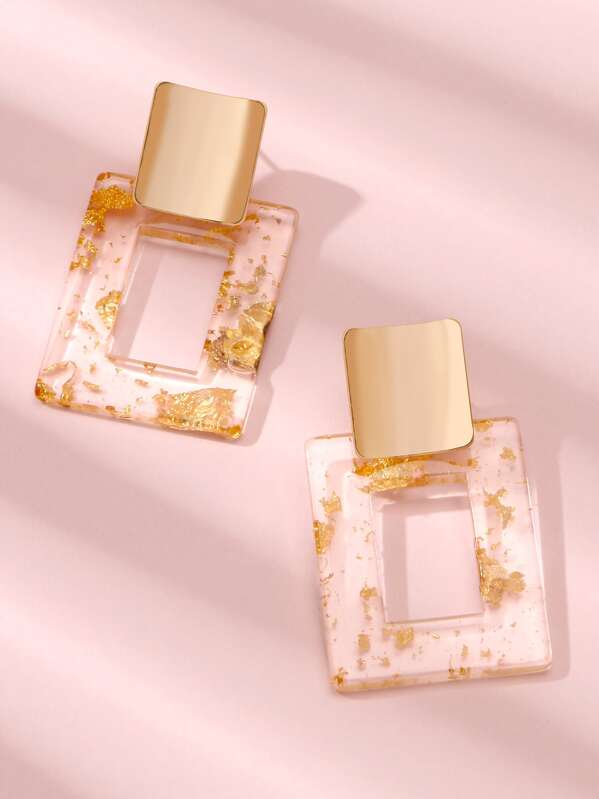 

1pair Clear Open Square Earrings, Gold