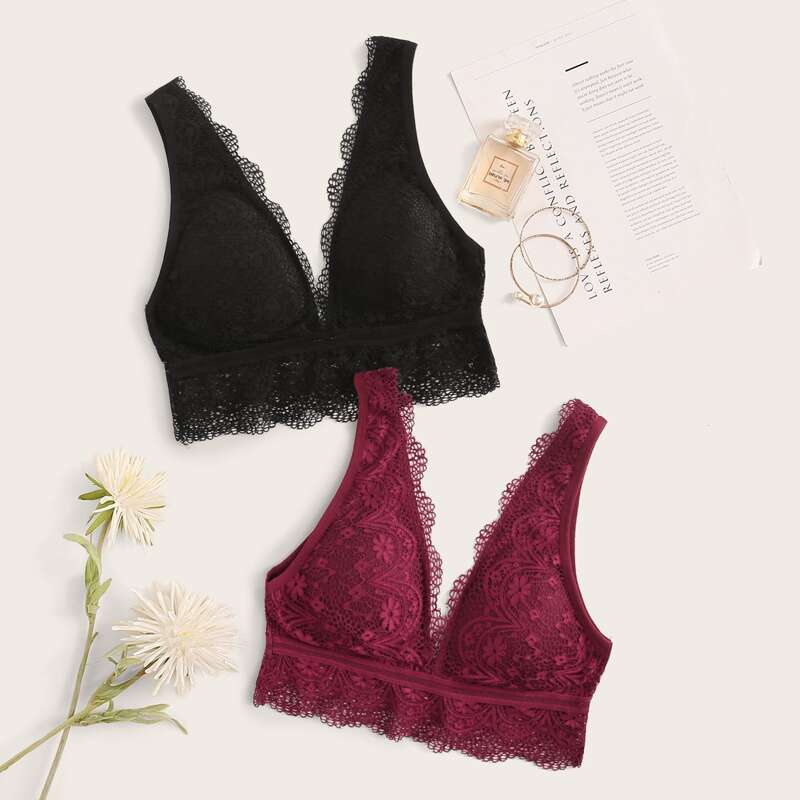 

2pack Floral Lace Bra Set, Multicolor