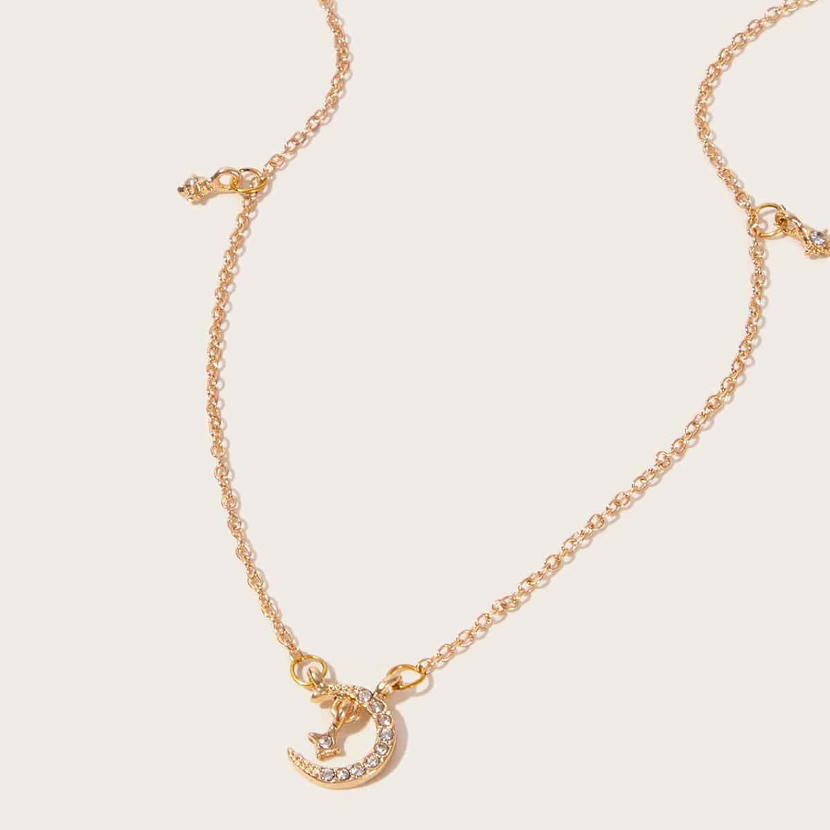 

1pc Rhinestone Crescent Moon Long Necklace, Gold