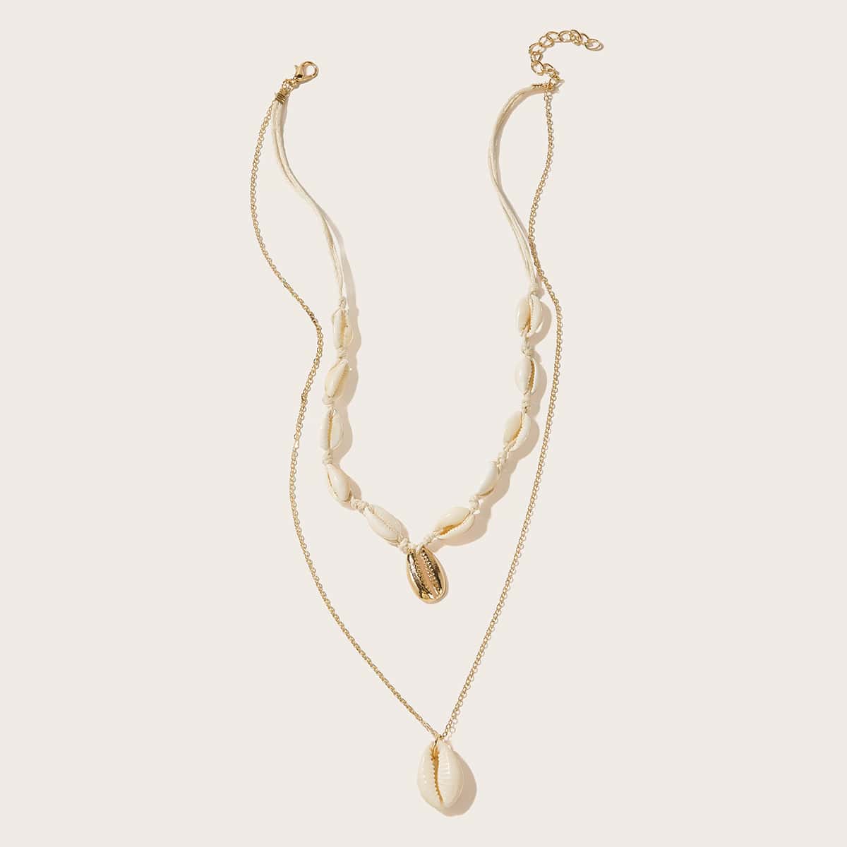 

1pc Layered Shell Necklace, Gold
