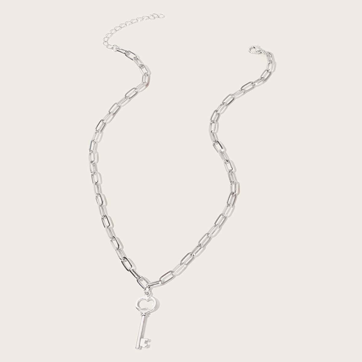 

1pc Key Pendant Chunky Chain Necklace, Silver
