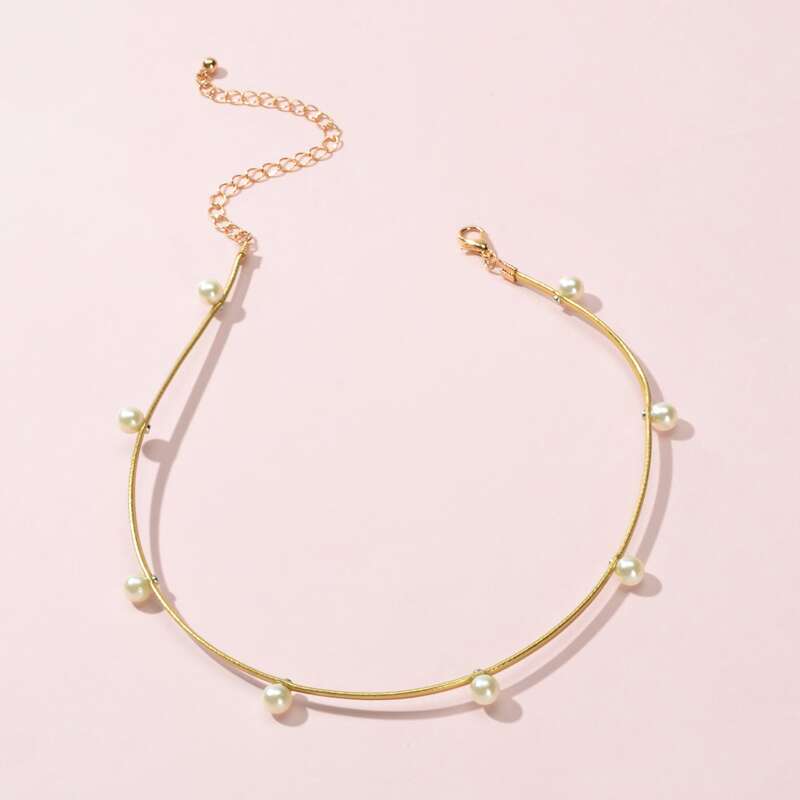 

1pc Faux Pearl Choker Necklace, Gold