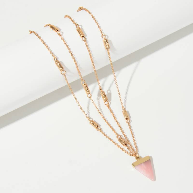 

1pc Triangle Stone Layered Chain Necklace, Multicolor
