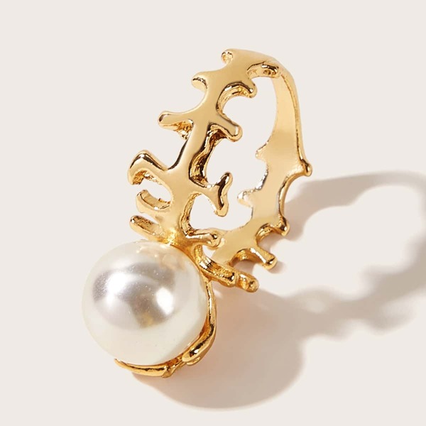 

1pc Faux Pearl Ring, Gold