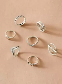 7pcs Skinny Ring Pack - Silver - View 3
