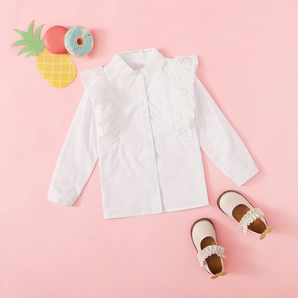 

Toddler Girls Contrast Schiffy Ruffle Trim Blouse, White