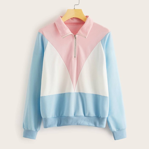 

Color-block Half Zip Sweatshirt, Multicolor