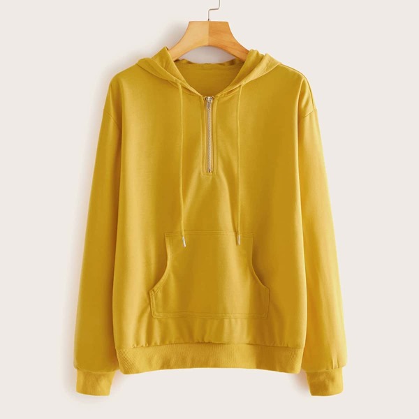 

Quarter Zip Kangaroo Pocket Hoodie, Yellow