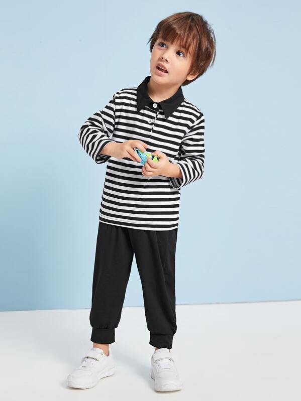 

Toddler Boys Striped Polo Shirt With Sweatpants, Black and white, Arseniy