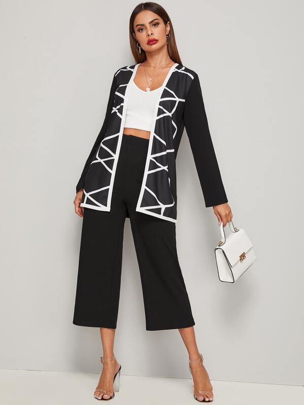 

Geo Print Open Front Coat & Pants, Black, Andy
