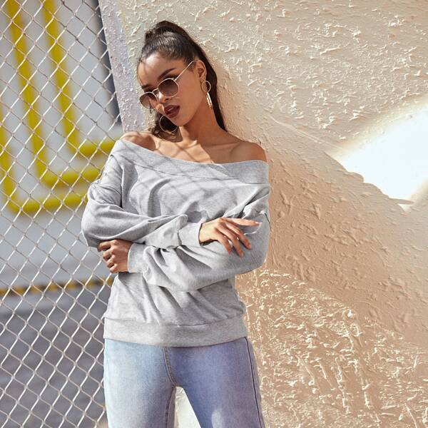 

Off Shoulder Heather Grey Pullover